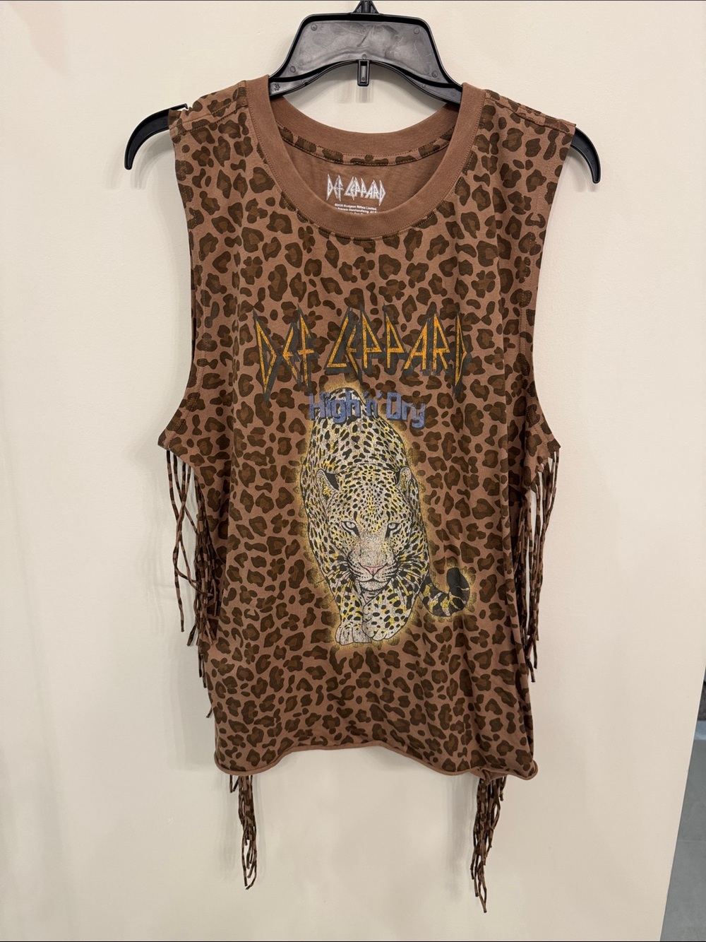 Buckle Brown Leopard Graphic Fringe Tank